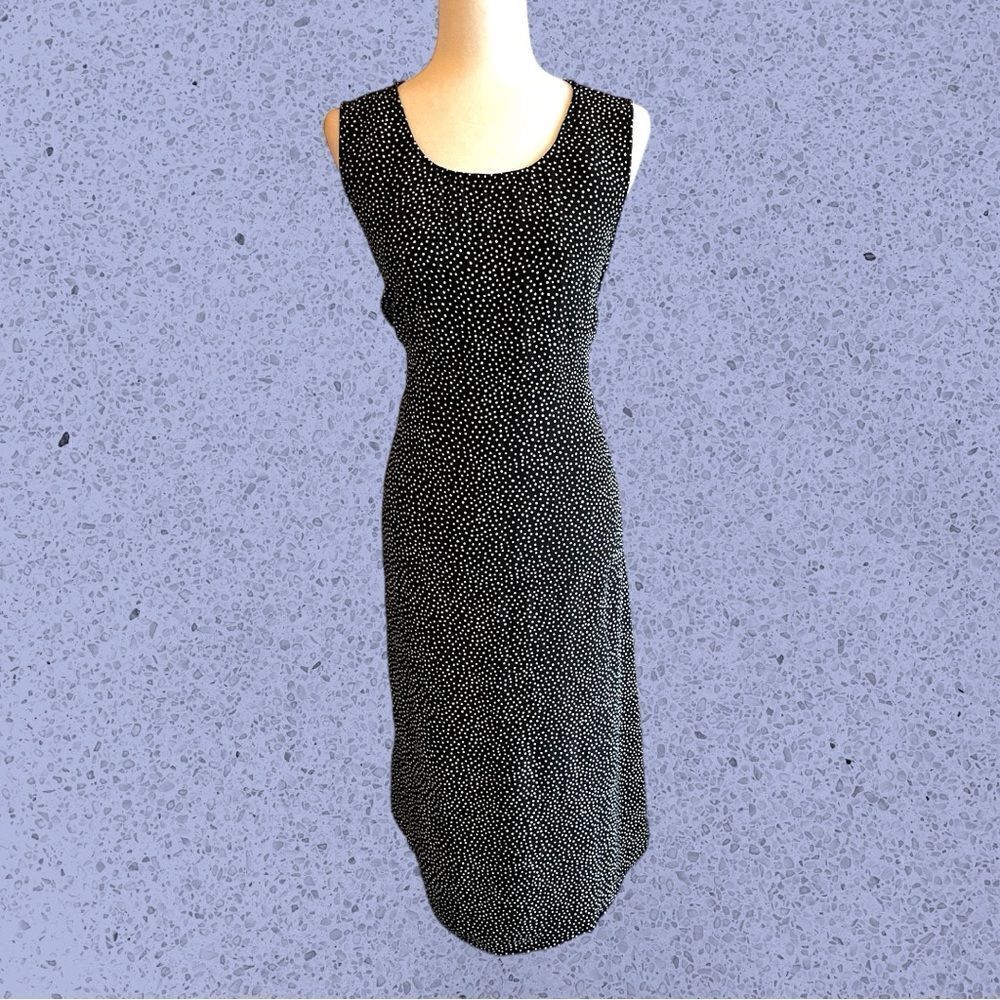 Vintage 90s midi black polkadot dress